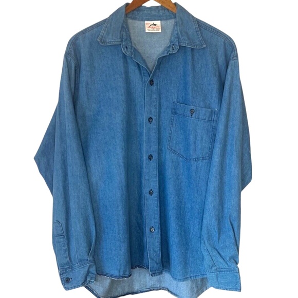 Vintage Harlequin Nature Graphics Painted Killer Whale Denim Button Up Shirt S - Picture 2 of 7